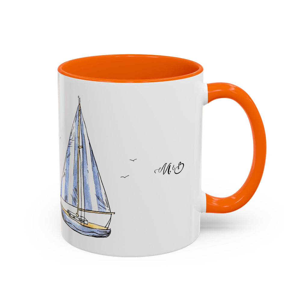 Sailboat Illustration Accent Coffee Mug | Nautical Sea Sailing Ceramic Mug