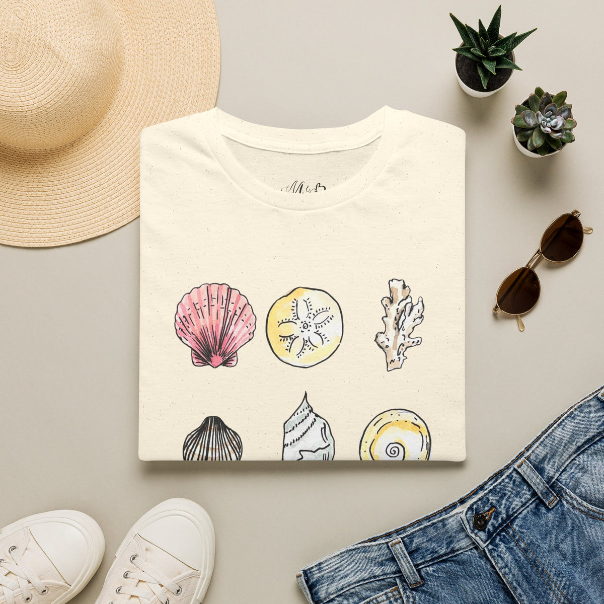 Watercolor Seashell Collection T-Shirt | Coastal Beach Shells