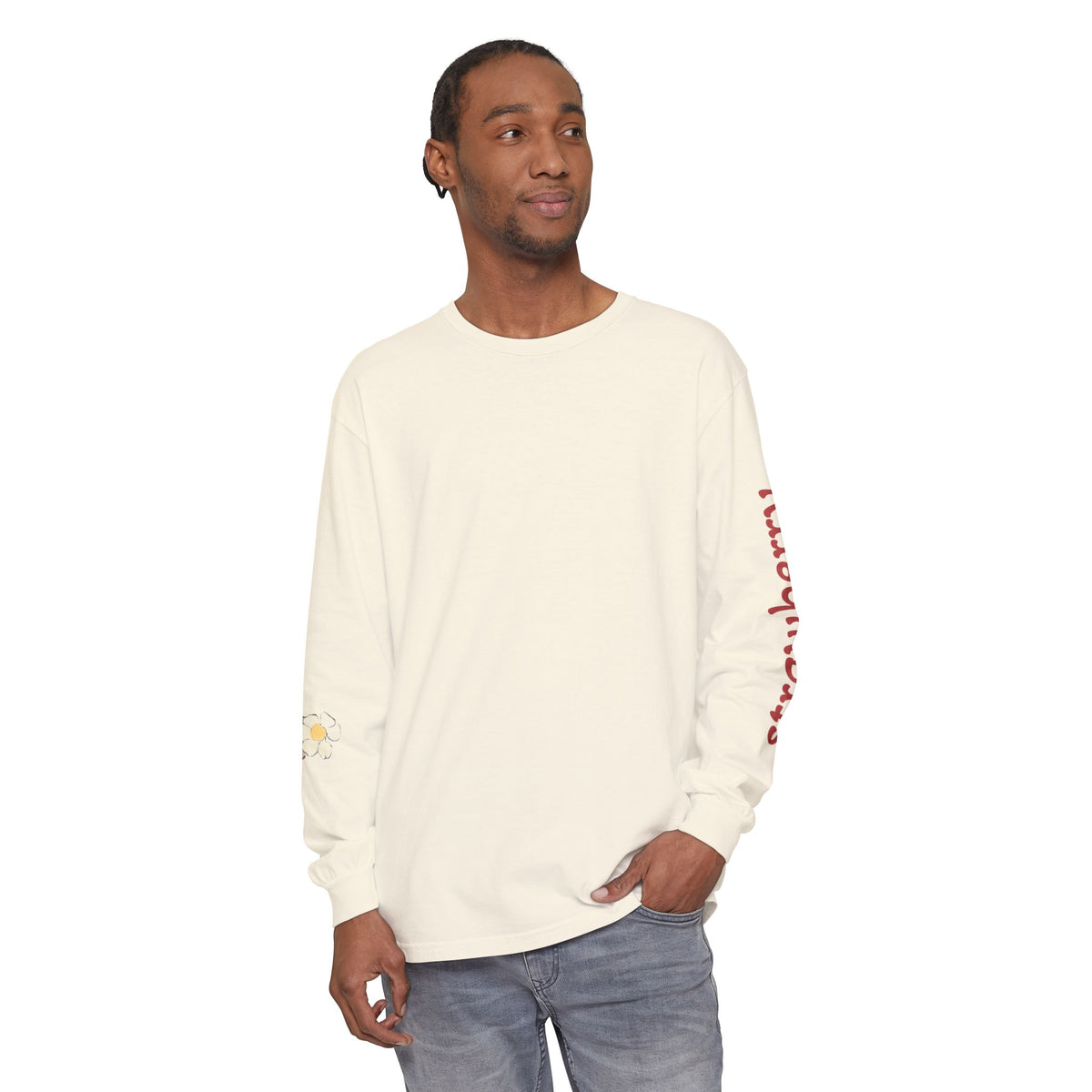 Strawberry Watercolor Long Sleeve T-Shirt | Fruit Sleeve Print
