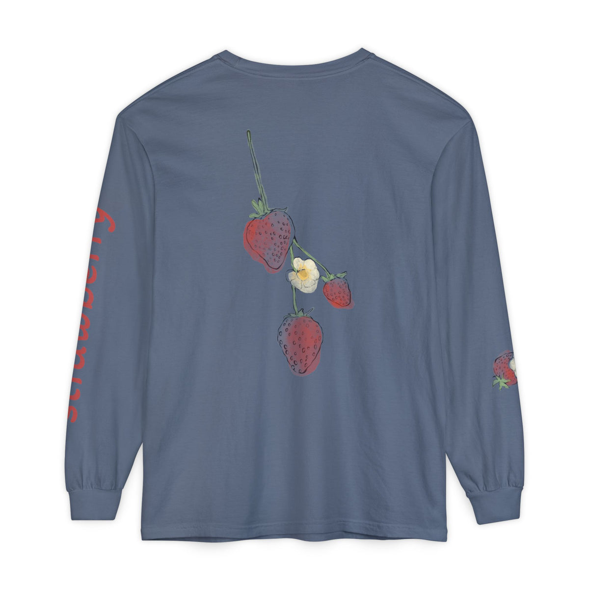 Strawberry Watercolor Long Sleeve T-Shirt | Fruit Sleeve Print