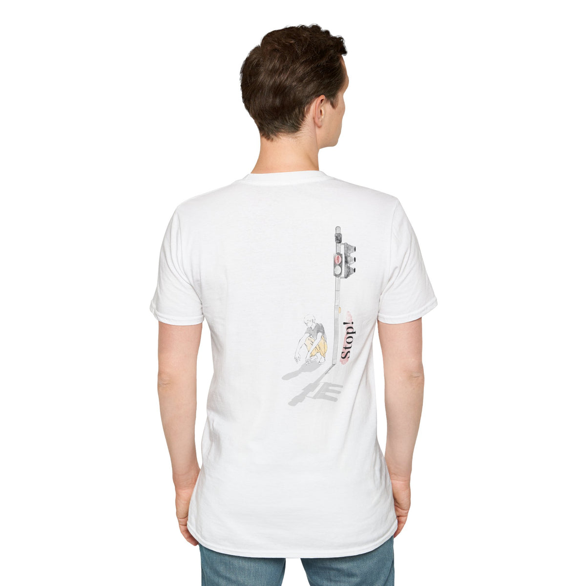 Minimal Pink Stick Figure Tee | Small Chest Logo T-Shirt