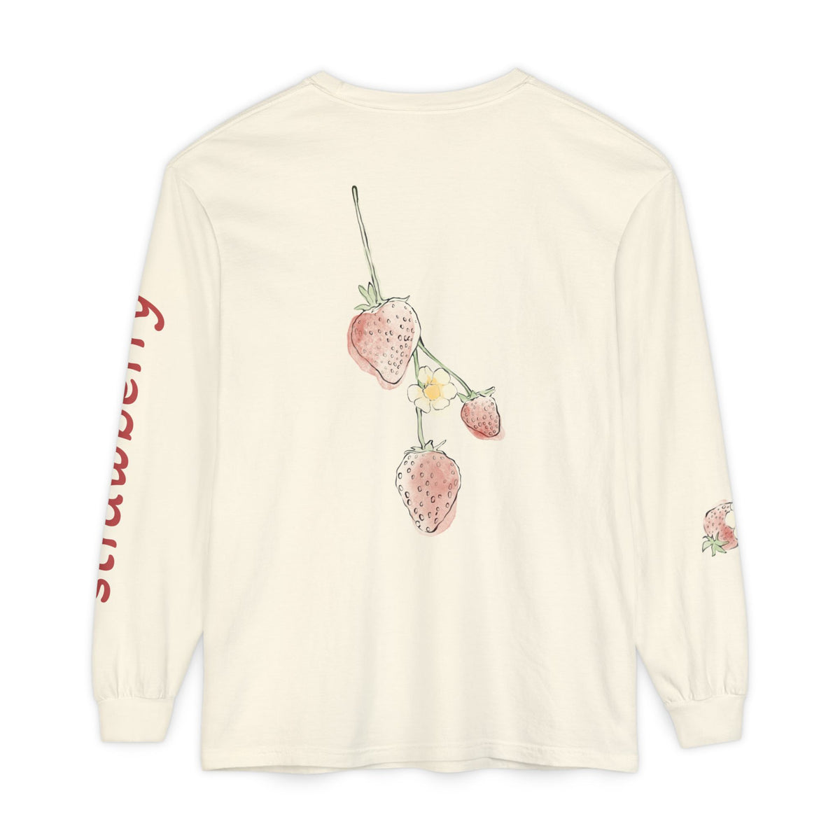 Strawberry Watercolor Long Sleeve T-Shirt | Fruit Sleeve Print