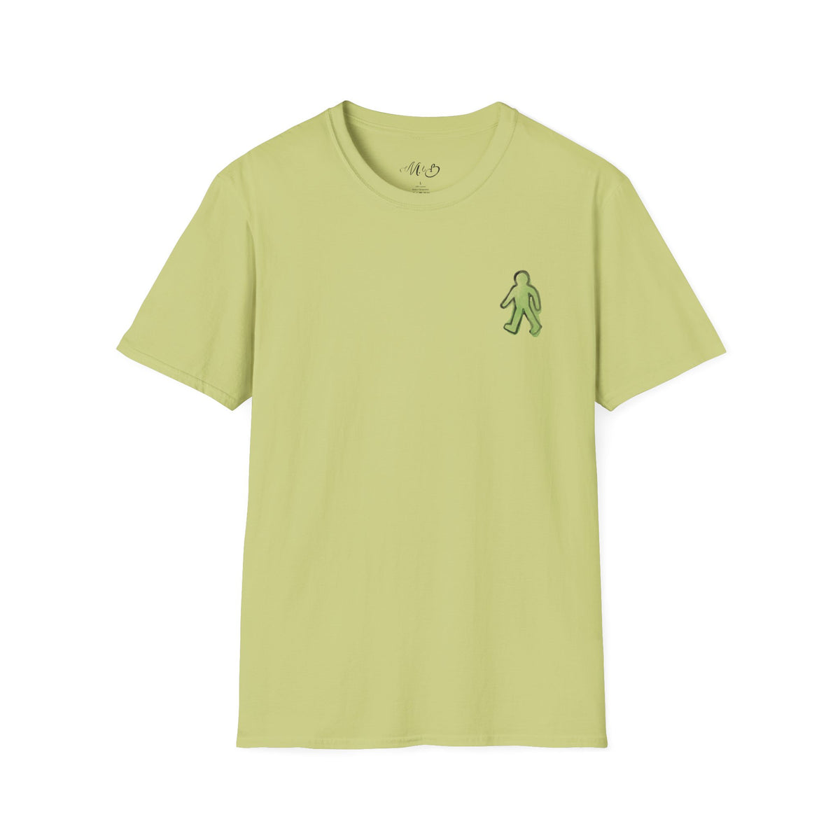 Minimal Green Walking Figure T-Shirt | Small Chest Embroidery