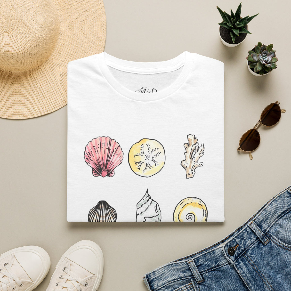 Watercolor Seashell Collection T-Shirt | Coastal Beach Shells