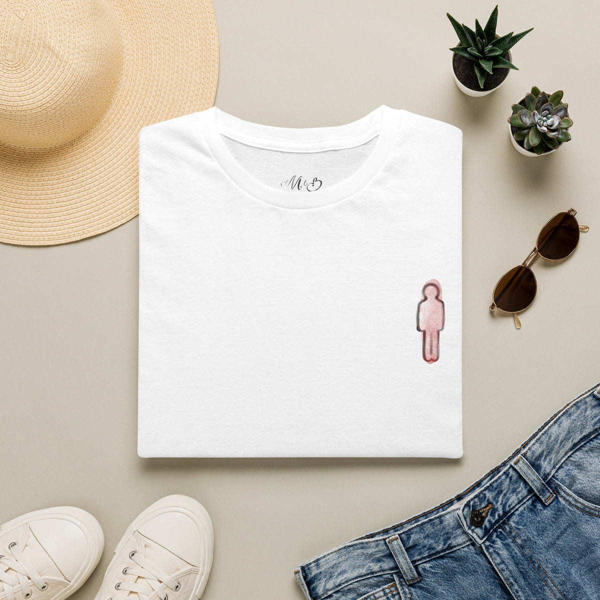 Minimal Pink Stick Figure Tee | Small Chest Logo T-Shirt