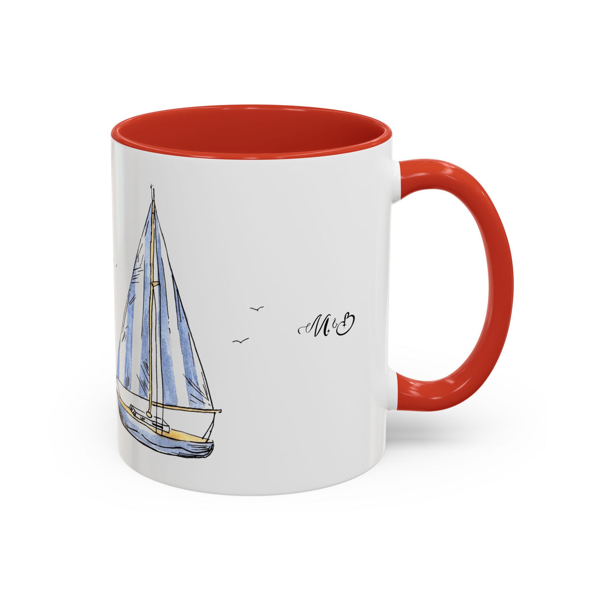 Sailboat Illustration Accent Coffee Mug | Nautical Sea Sailing Ceramic Mug