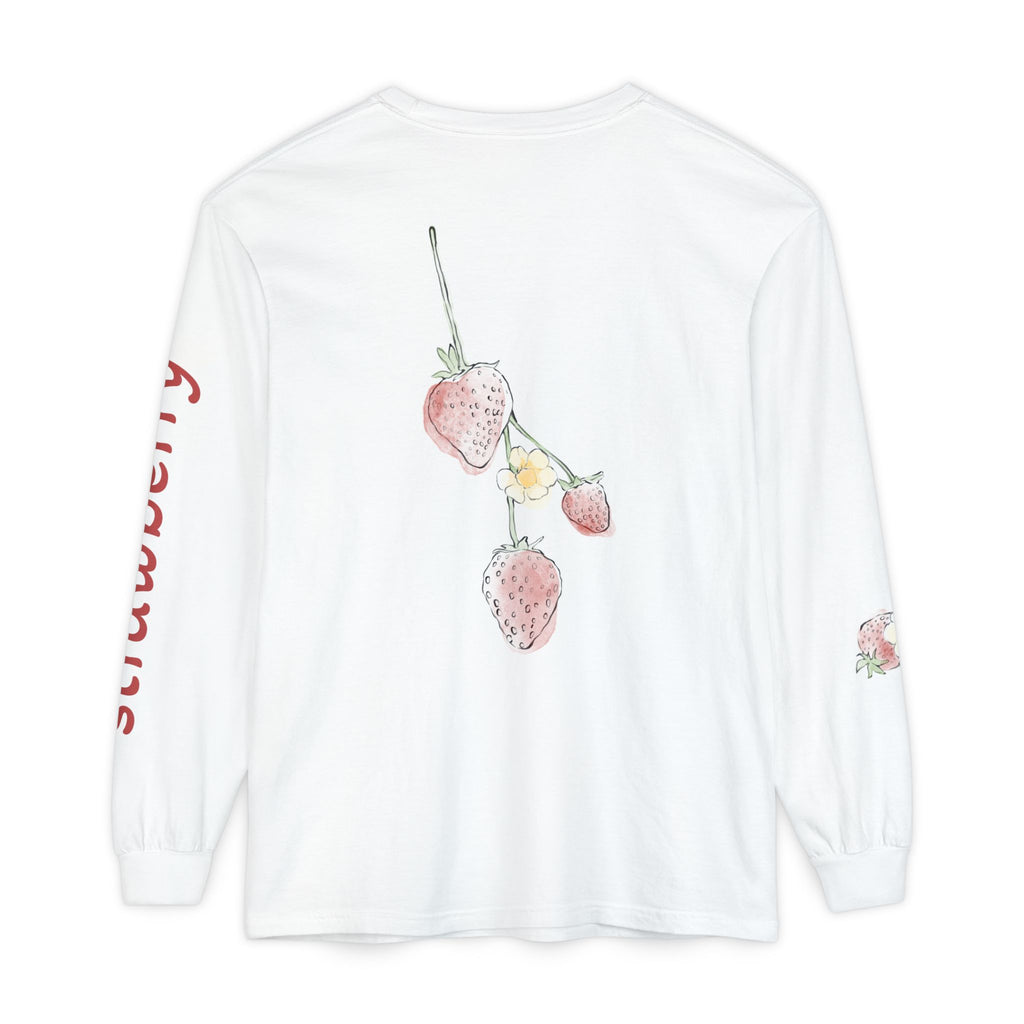 Strawberry Watercolor Long Sleeve T-Shirt | Fruit Sleeve Print