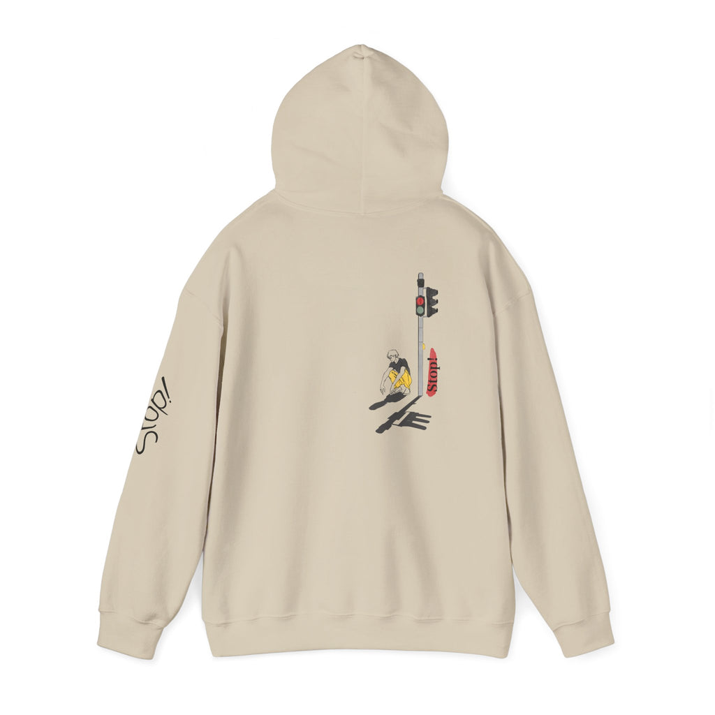 Minimal Streetwear Hoodie — Small Red Candle & Traffic Light Graphic