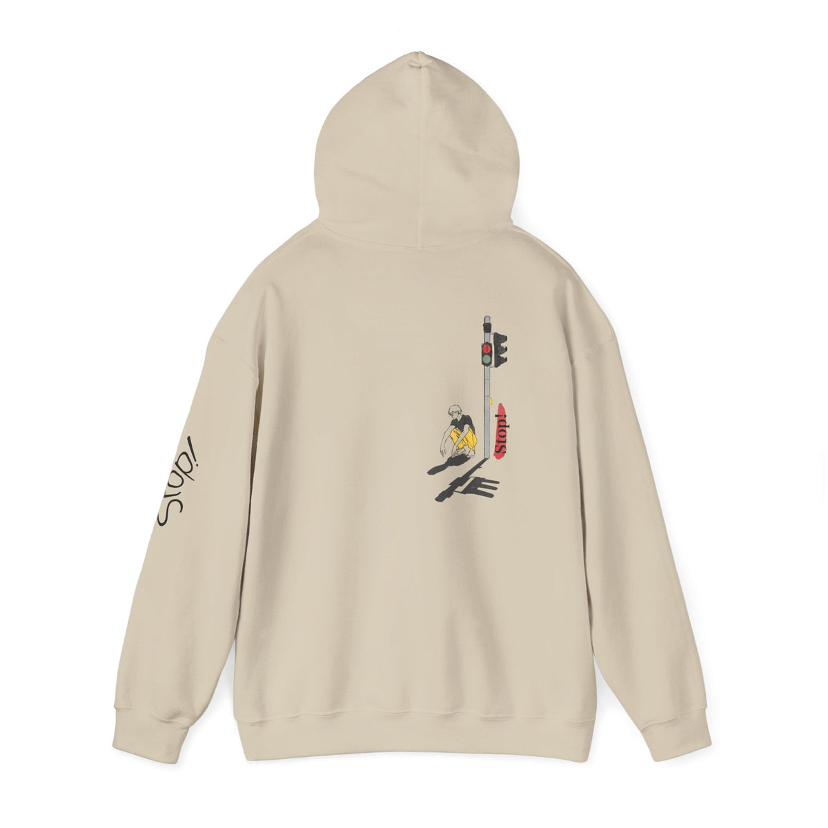 Minimal Streetwear Hoodie — Small Red Candle & Traffic Light Graphic