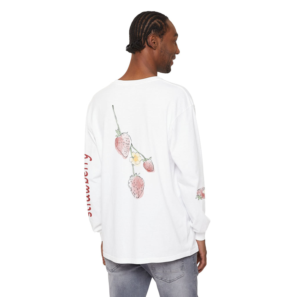 Strawberry Watercolor Long Sleeve T-Shirt | Fruit Sleeve Print