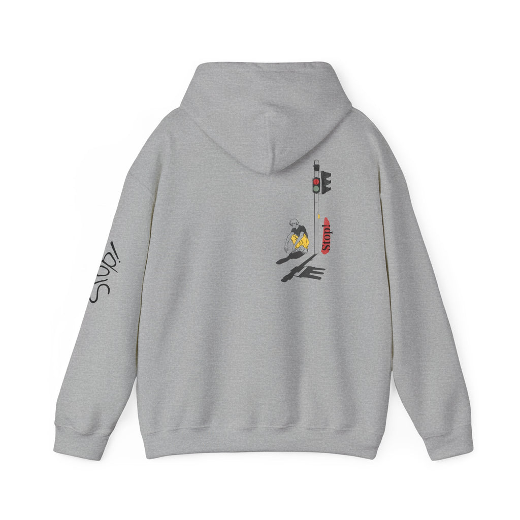 Minimal Streetwear Hoodie — Small Red Candle & Traffic Light Graphic
