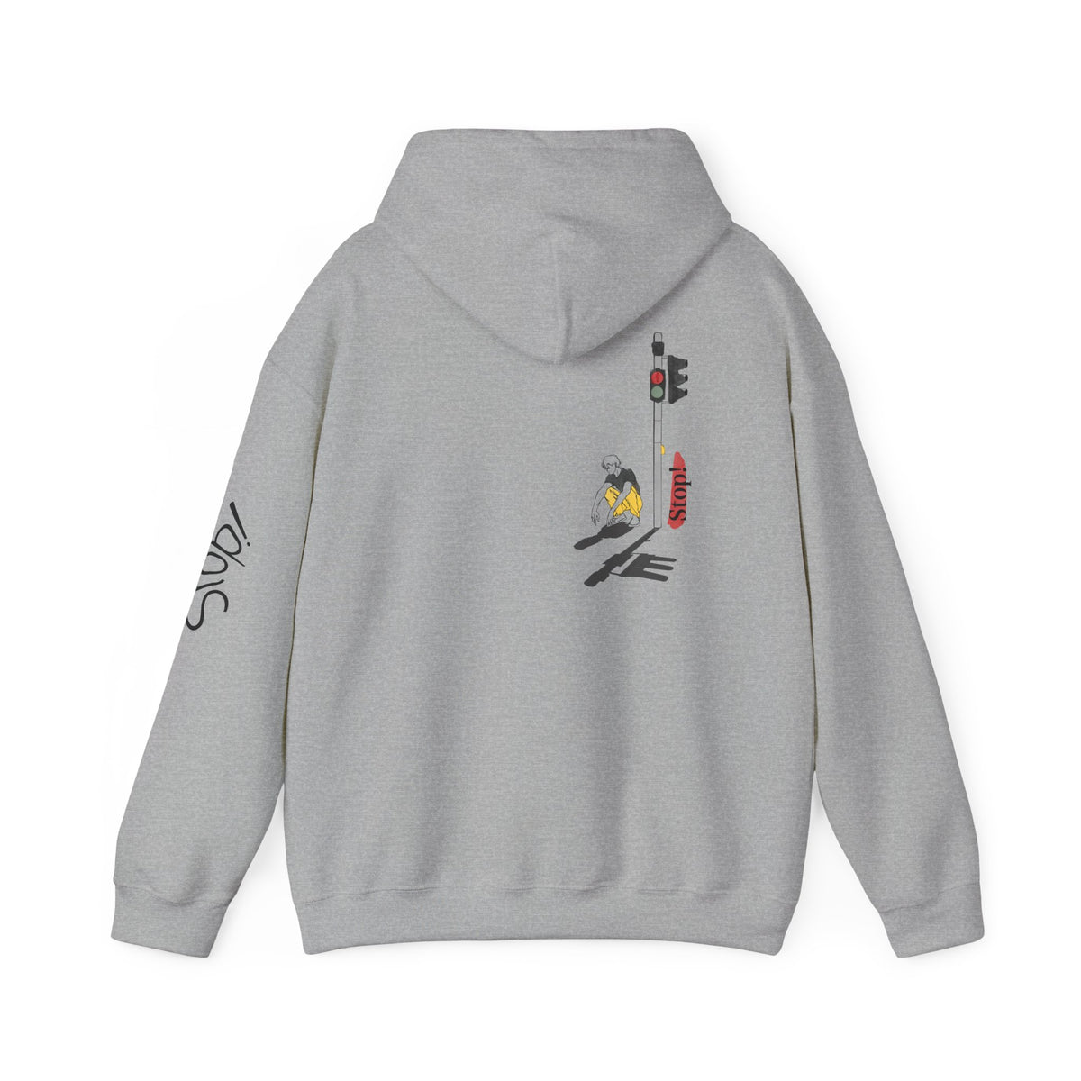 Minimal Streetwear Hoodie — Small Red Candle & Traffic Light Graphic
