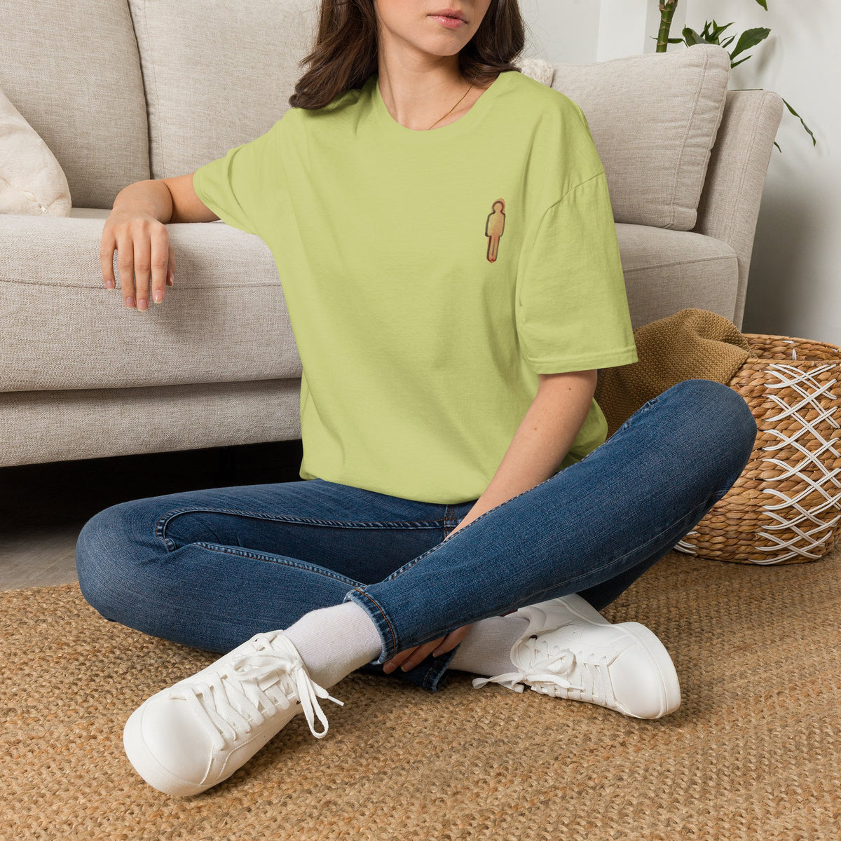 Minimal Pink Stick Figure Tee | Small Chest Logo T-Shirt