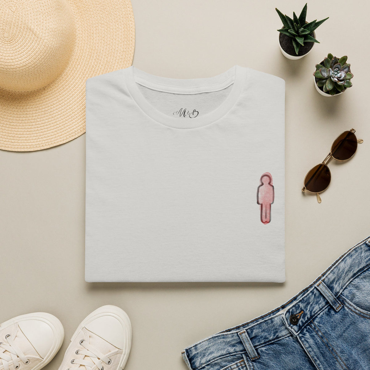 Minimal Pink Stick Figure Tee | Small Chest Logo T-Shirt
