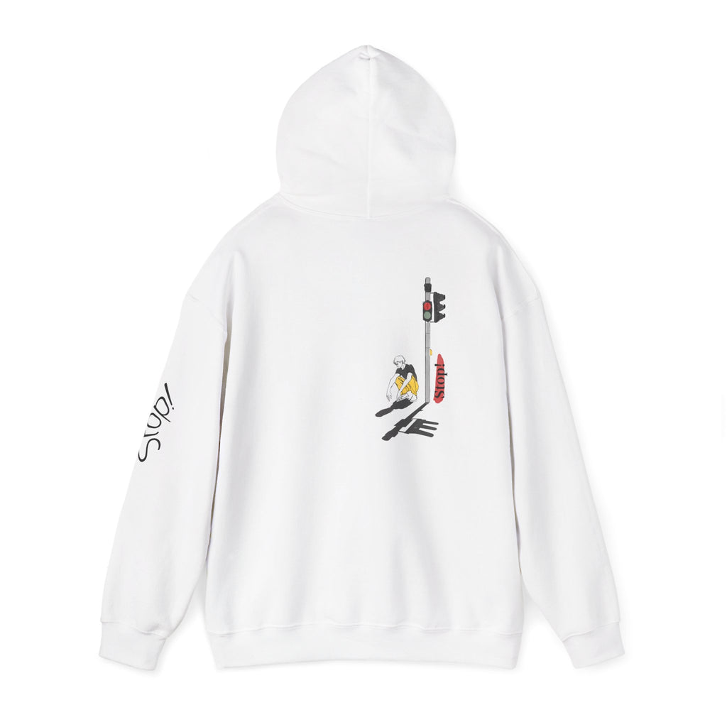 Minimal Streetwear Hoodie — Small Red Candle & Traffic Light Graphic