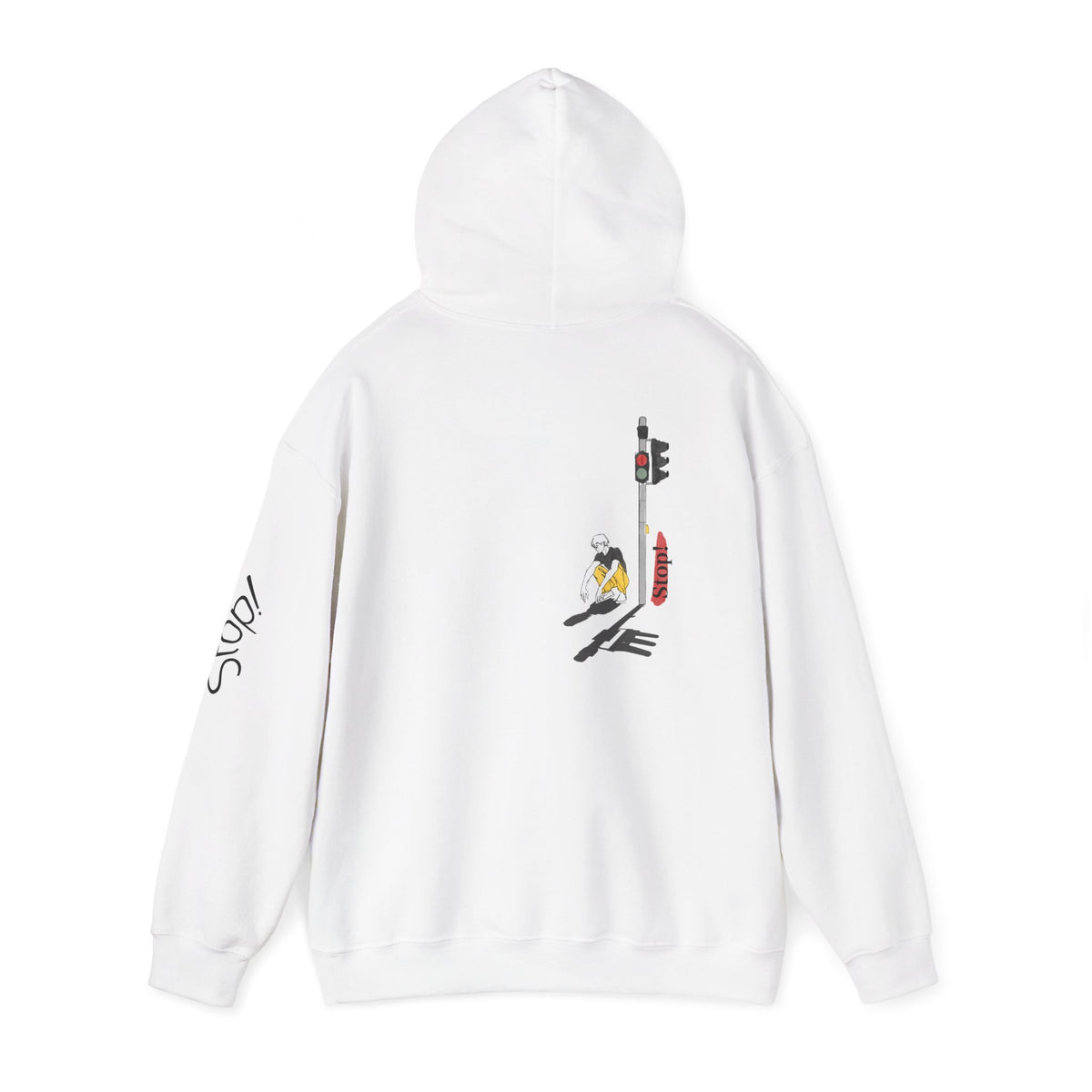 Minimal Streetwear Hoodie — Small Red Candle & Traffic Light Graphic