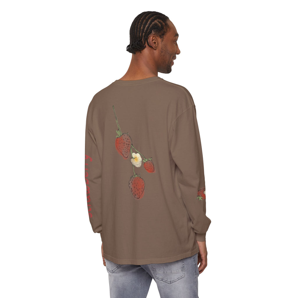 Strawberry Watercolor Long Sleeve T-Shirt | Fruit Sleeve Print