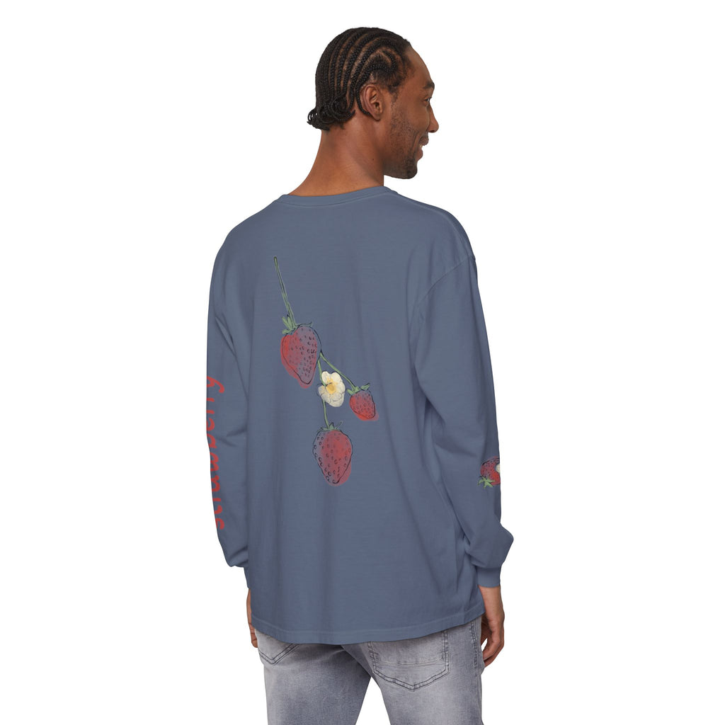 Strawberry Watercolor Long Sleeve T-Shirt | Fruit Sleeve Print