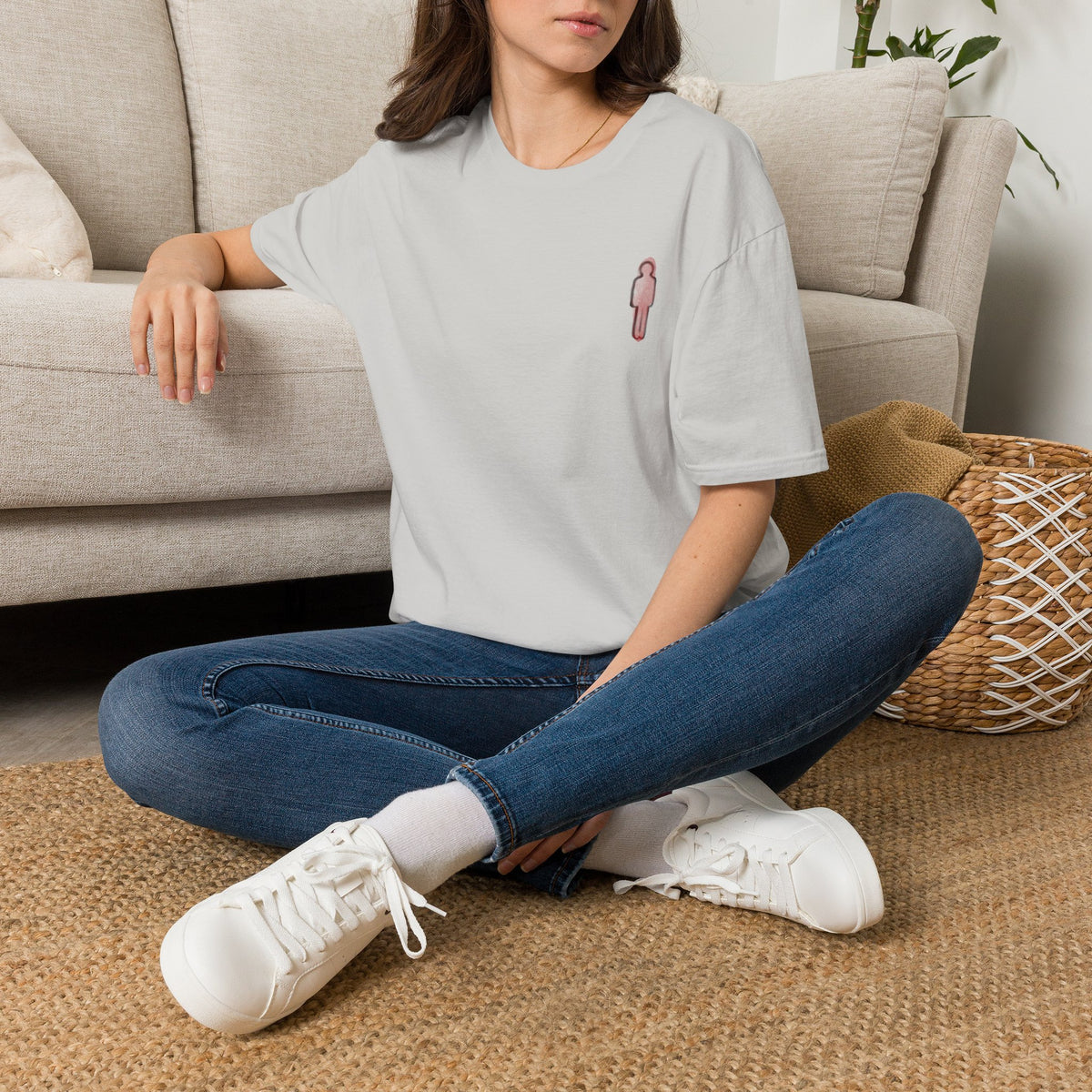 Minimal Pink Stick Figure Tee | Small Chest Logo T-Shirt