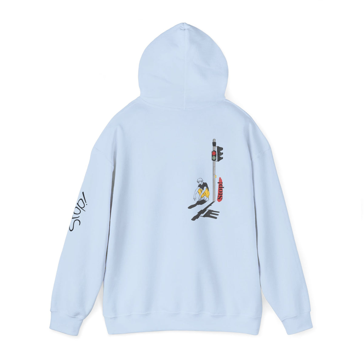 Minimal Streetwear Hoodie — Small Red Candle & Traffic Light Graphic