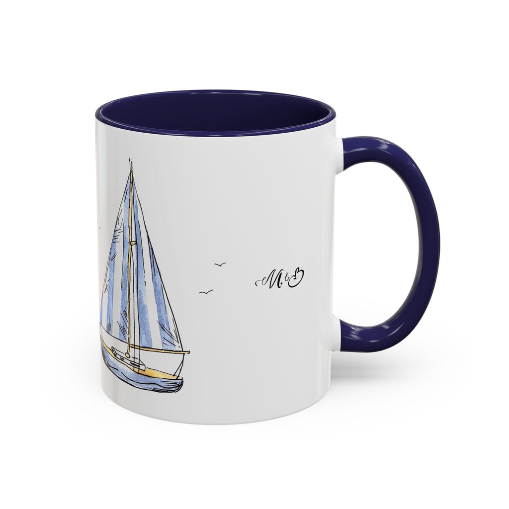 Sailboat Illustration Accent Coffee Mug | Nautical Sea Sailing Ceramic Mug