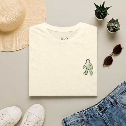 Minimal Green Walking Figure T-Shirt | Small Chest Embroidery