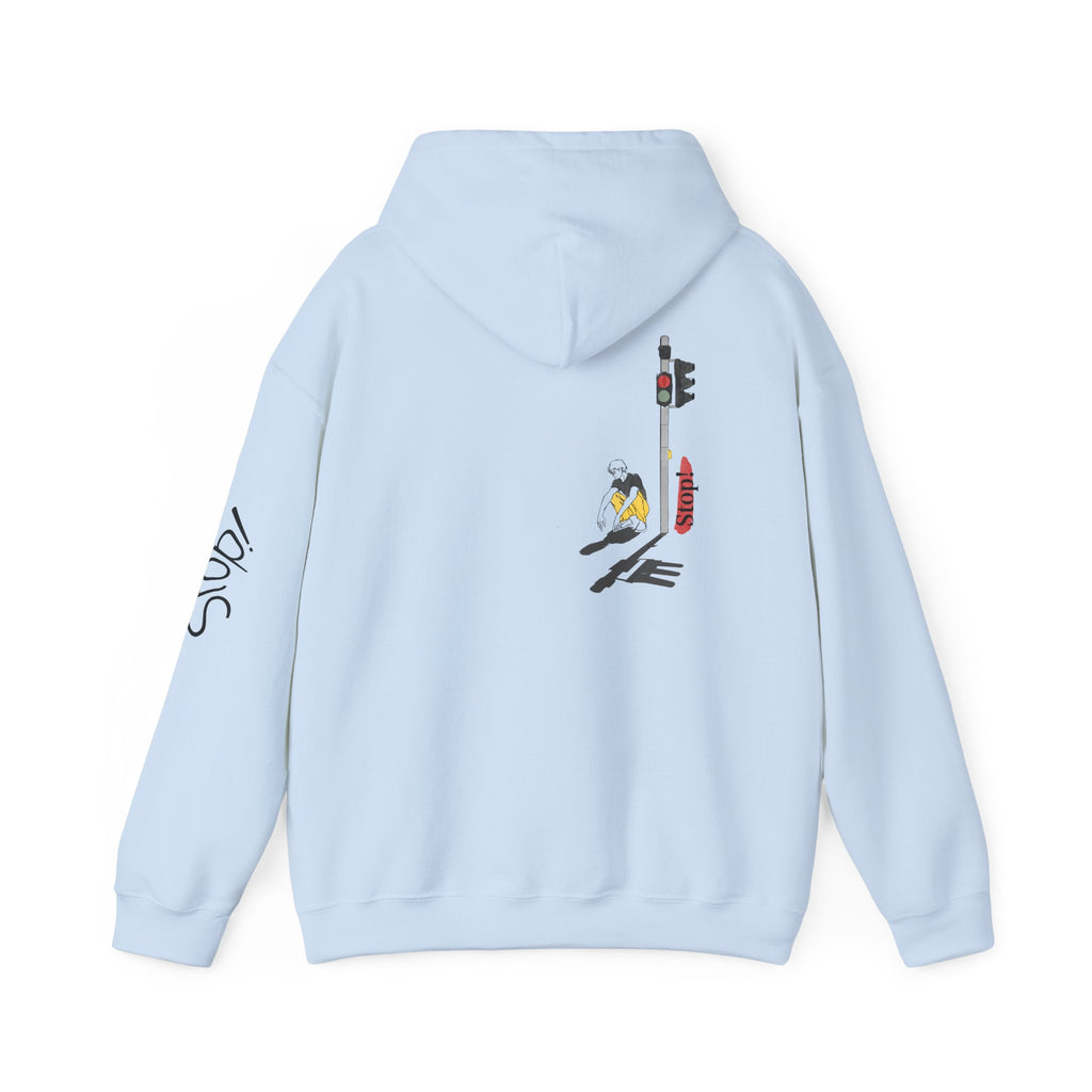 Minimal Streetwear Hoodie — Small Red Candle & Traffic Light Graphic