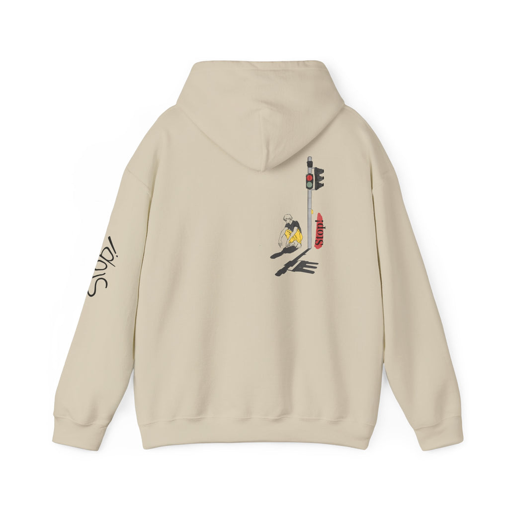 Minimal Streetwear Hoodie — Small Red Candle & Traffic Light Graphic