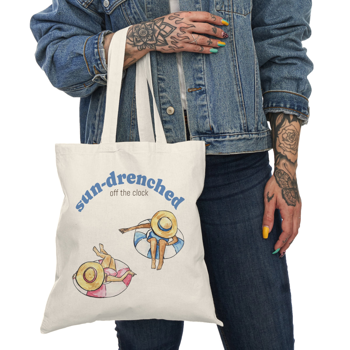 Sun-Drenched Pool Float Women Relaxing Illustration Tote Bag | Summer Beach Market Tote