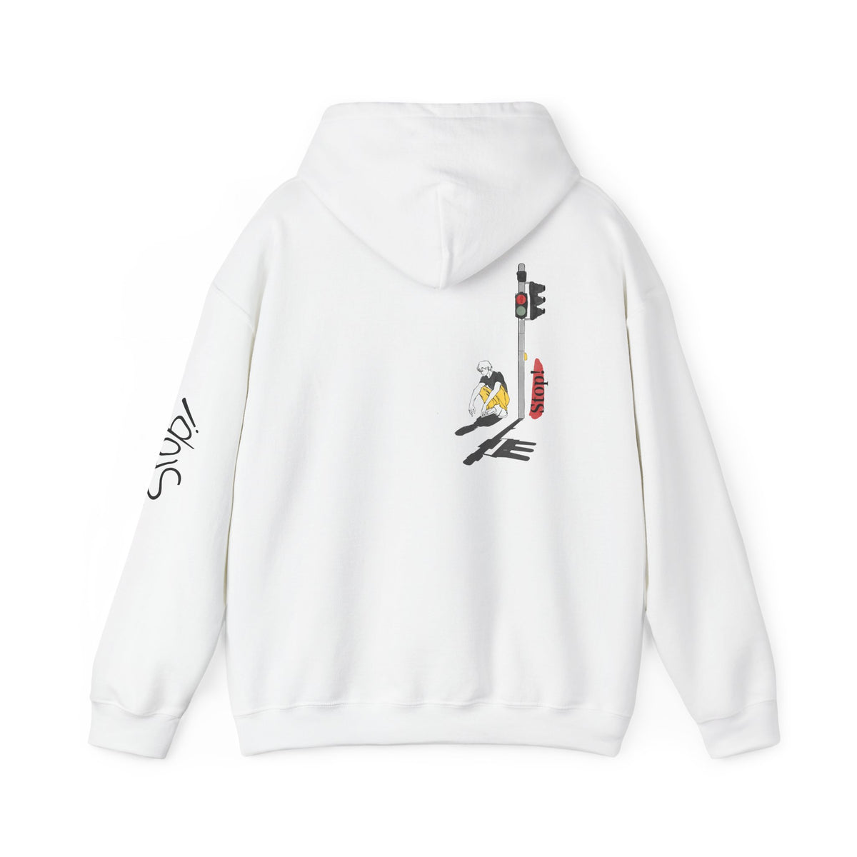 Minimal Streetwear Hoodie — Small Red Candle & Traffic Light Graphic