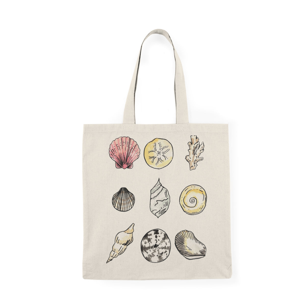 Hand-Drawn Seashells Natural Tote Bag | Beach Shell Illustration
