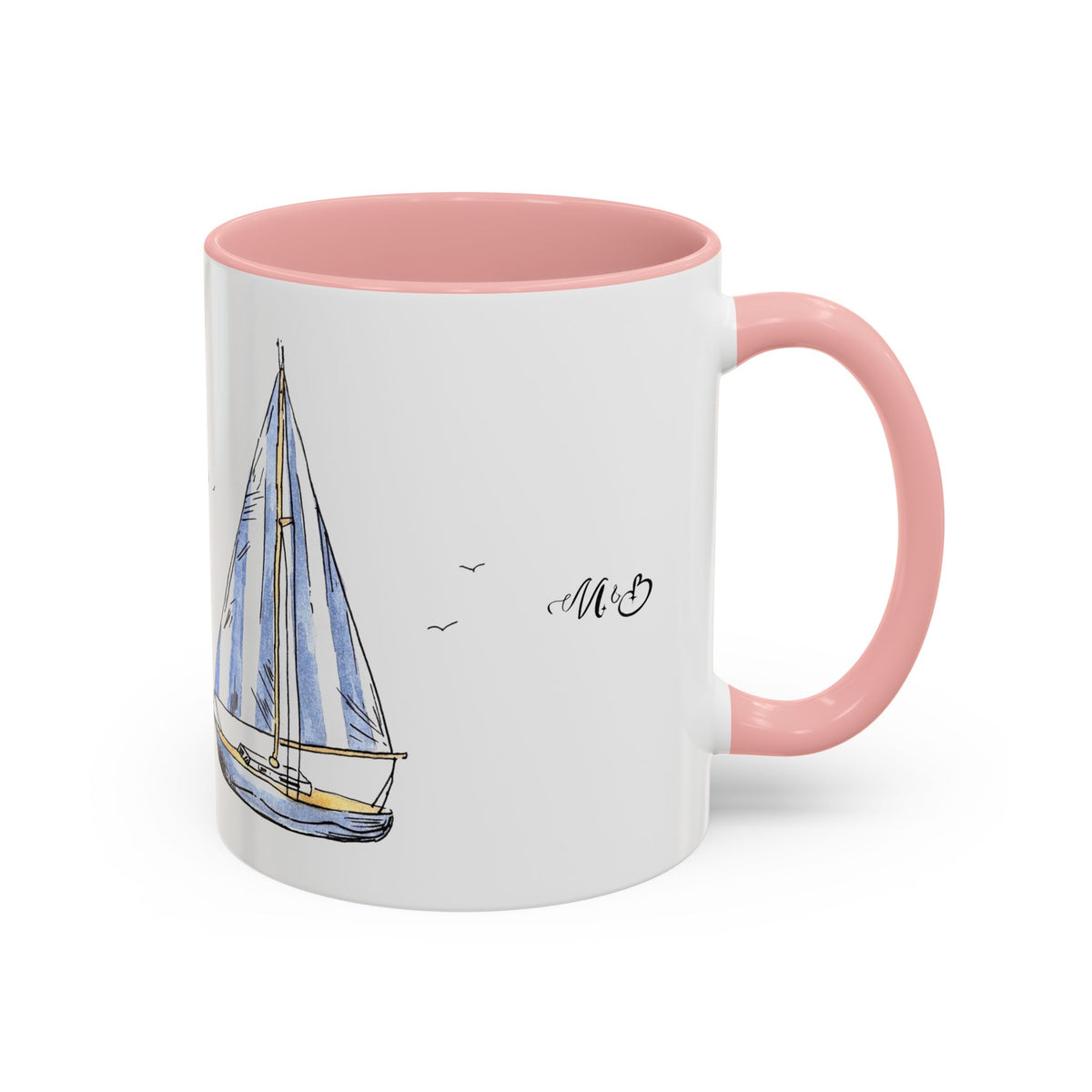 Sailboat Illustration Accent Coffee Mug | Nautical Sea Sailing Ceramic Mug