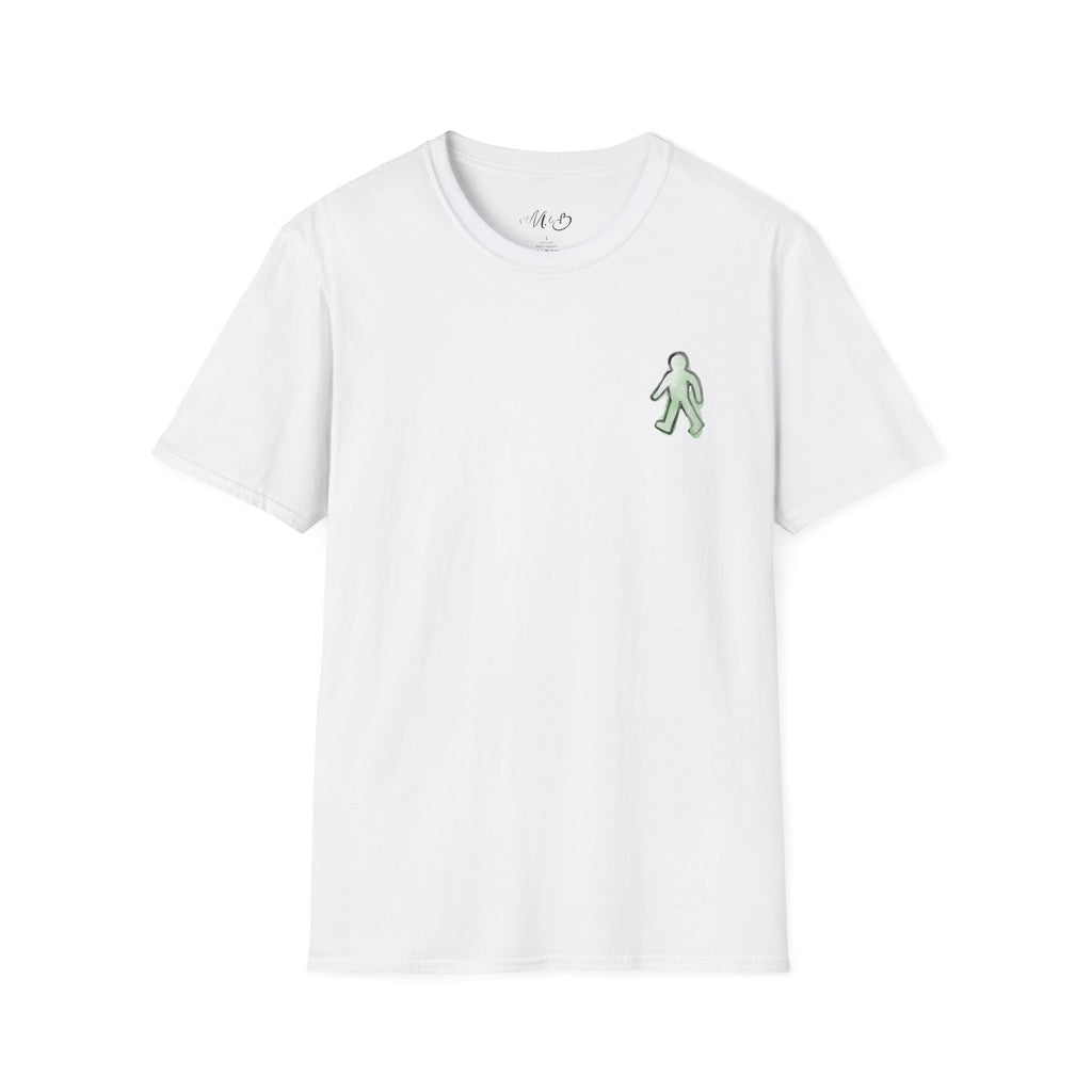Minimal Green Walking Figure T-Shirt | Small Chest Embroidery