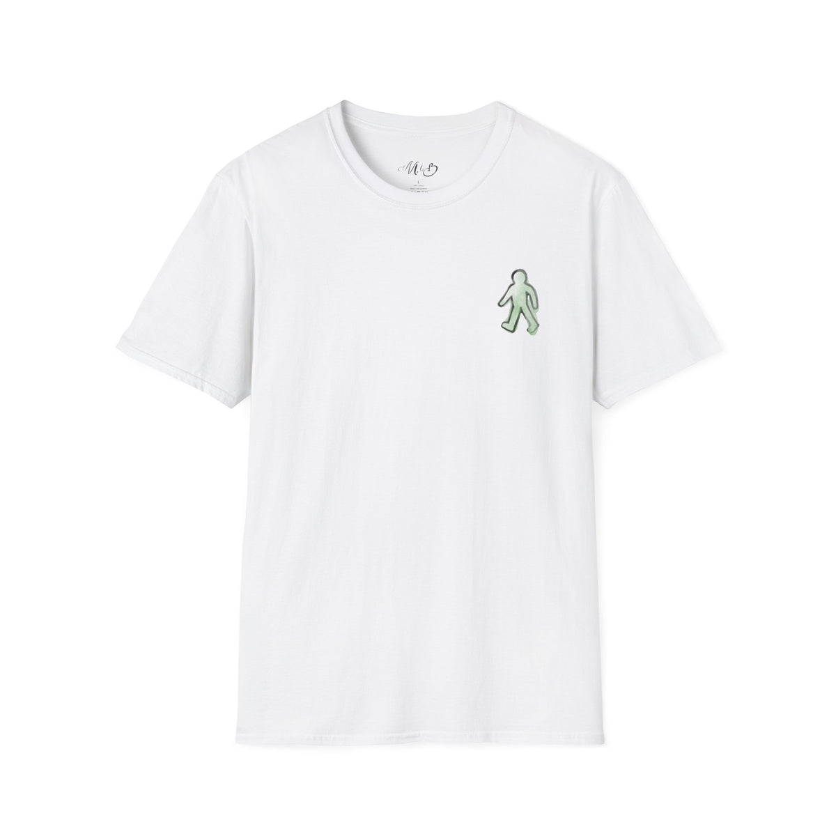 Minimal Green Walking Figure T-Shirt | Small Chest Embroidery