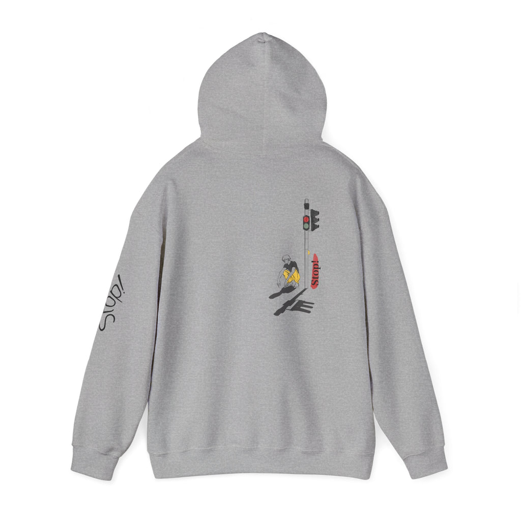 Minimal Streetwear Hoodie — Small Red Candle & Traffic Light Graphic
