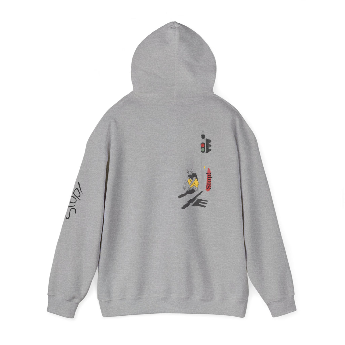 Minimal Streetwear Hoodie — Small Red Candle & Traffic Light Graphic
