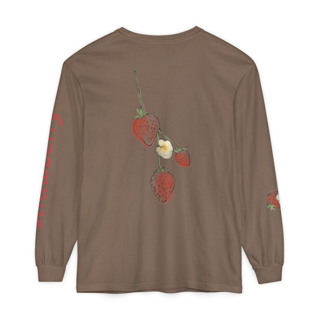 Strawberry Watercolor Long Sleeve T-Shirt | Fruit Sleeve Print