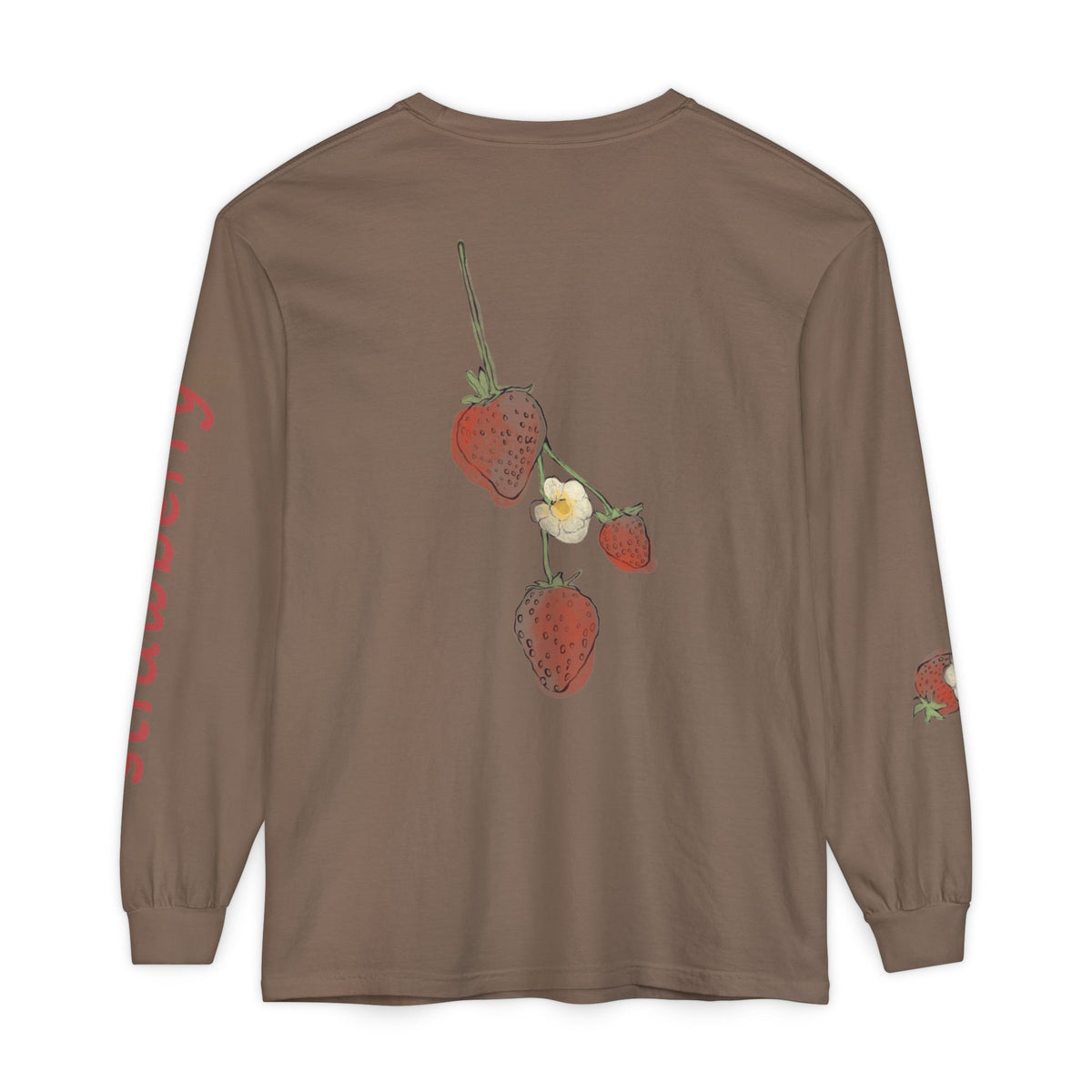 Strawberry Watercolor Long Sleeve T-Shirt | Fruit Sleeve Print