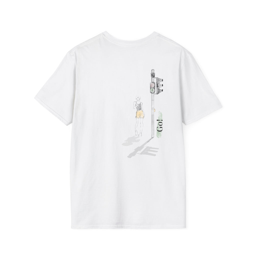 Minimal Green Walking Figure T-Shirt | Small Chest Embroidery